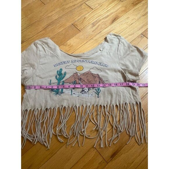 Vintage boho Style Desert Adventure Club graphic Fringe Crop Top t-shirt large - Picture 4 of 7